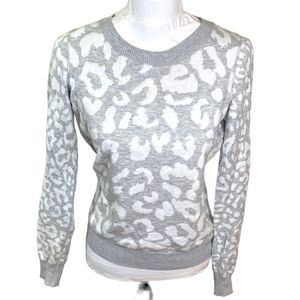 Express Sweater Crew Neck White and Gray Leopard Print Soft Comfy Cotton Sz S